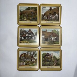 Vintage Pimpernel Cork Backed Coasters x 6 - Boxed English Cottages
